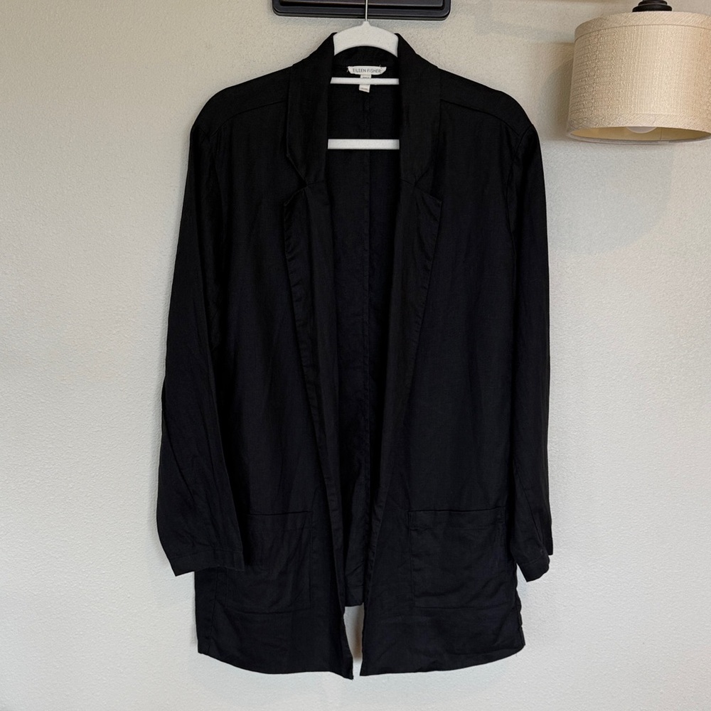 Eileen Fisher Organic Linen Long Blazer Black XL - Picture 6 of 13